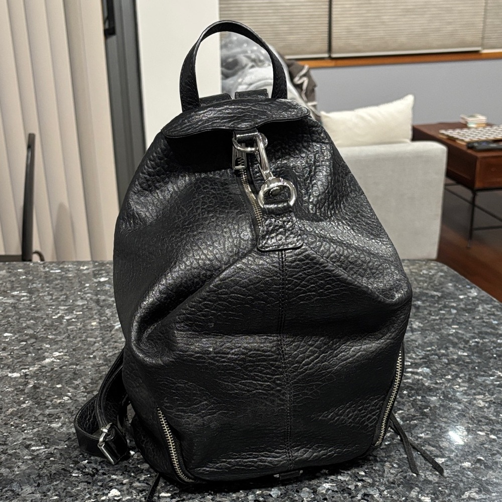 Rebecca Minkoff Julian Black Leather Backpack with Silver Accents - Picture 5 of 9